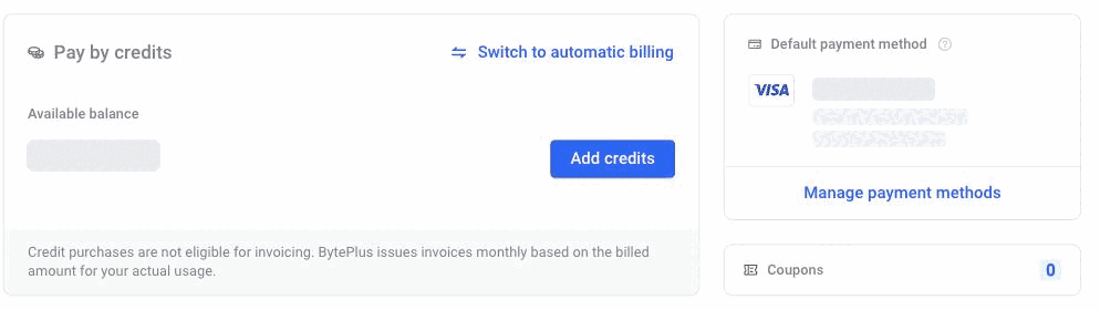 Billing center: кнопка Add credits пополняет баланс — от него зависит активация моделей.